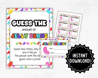Guess How Many Jelly Beans | Printable Jelly Beans Guessing Game Flyer and Guess Entry Cards | Guess The Amount Of Jellybeans In the Jar