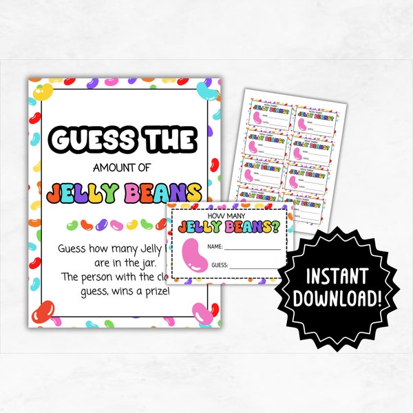 Guess How Many Jelly Beans | Printable Jelly Beans Guessing Game Flyer and Guess Entry Cards | Guess The Amount Of Jellybeans In the Jar