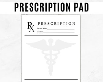 Blank Prescription Pad | Printable Prescription Pad Page | Rx Prescription Notepad | Prescription Form | Prescription Sheet