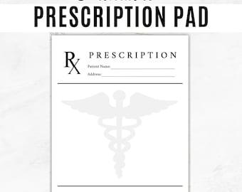 Blank Prescription Pad | Printable Prescription Pad Page | Rx Prescription Notepad | Prescription Form | Prescription Sheet