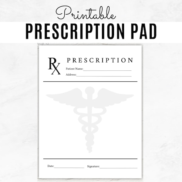 Blank Prescription Pad | Printable Prescription Pad Page | Rx Prescription Notepad | Prescription Form | Prescription Sheet
