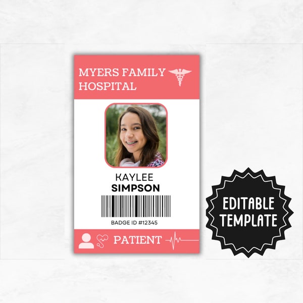 Kids Doctor ID Name Badge Template | Editable Doctor Badge | Nurse Name Badge | Kids Medical ID Badge | Printable Pretend Play ID Card