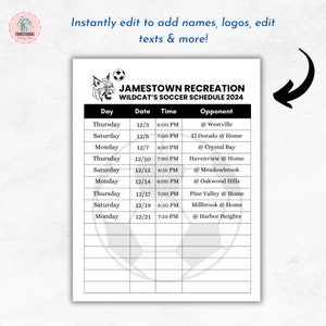 Soccer Schedule Template | Editable Soccer Game Calendar | Printable ...