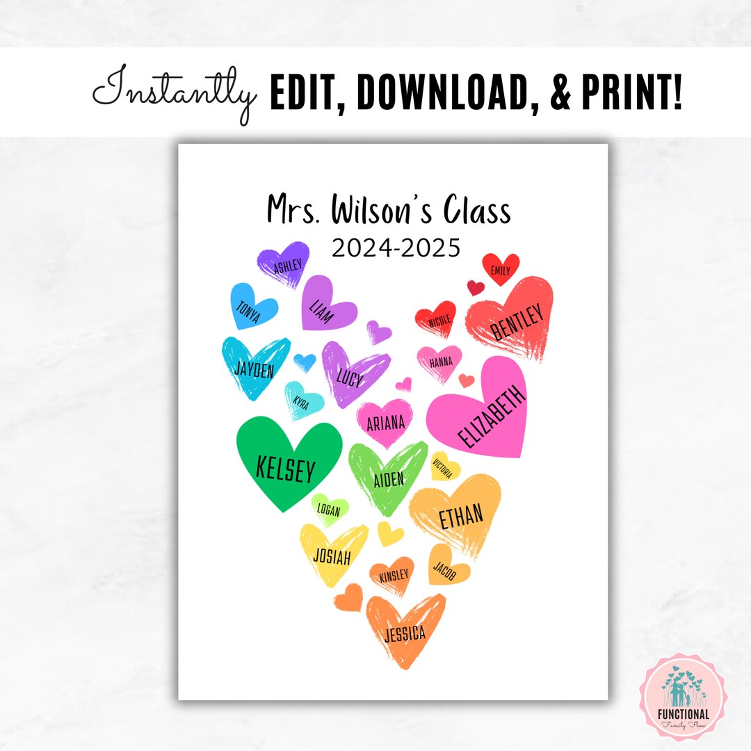 Rainbow Heart Teacher Class Names Create Your Own Teacher Appreciation ...
