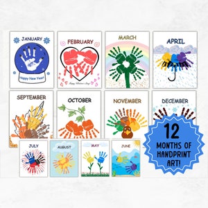 12 Month Memory Book Keepsake Craft | Yearly Handprint Art | Preschool Handprint Footprint Activity |Kindergarten Daycare Keepsake Printable