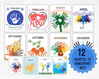 12 Month Memory Book Keepsake Craft | Yearly Handprint Art | Preschool Handprint Footprint Activity |Kindergarten Daycare Keepsake Printable