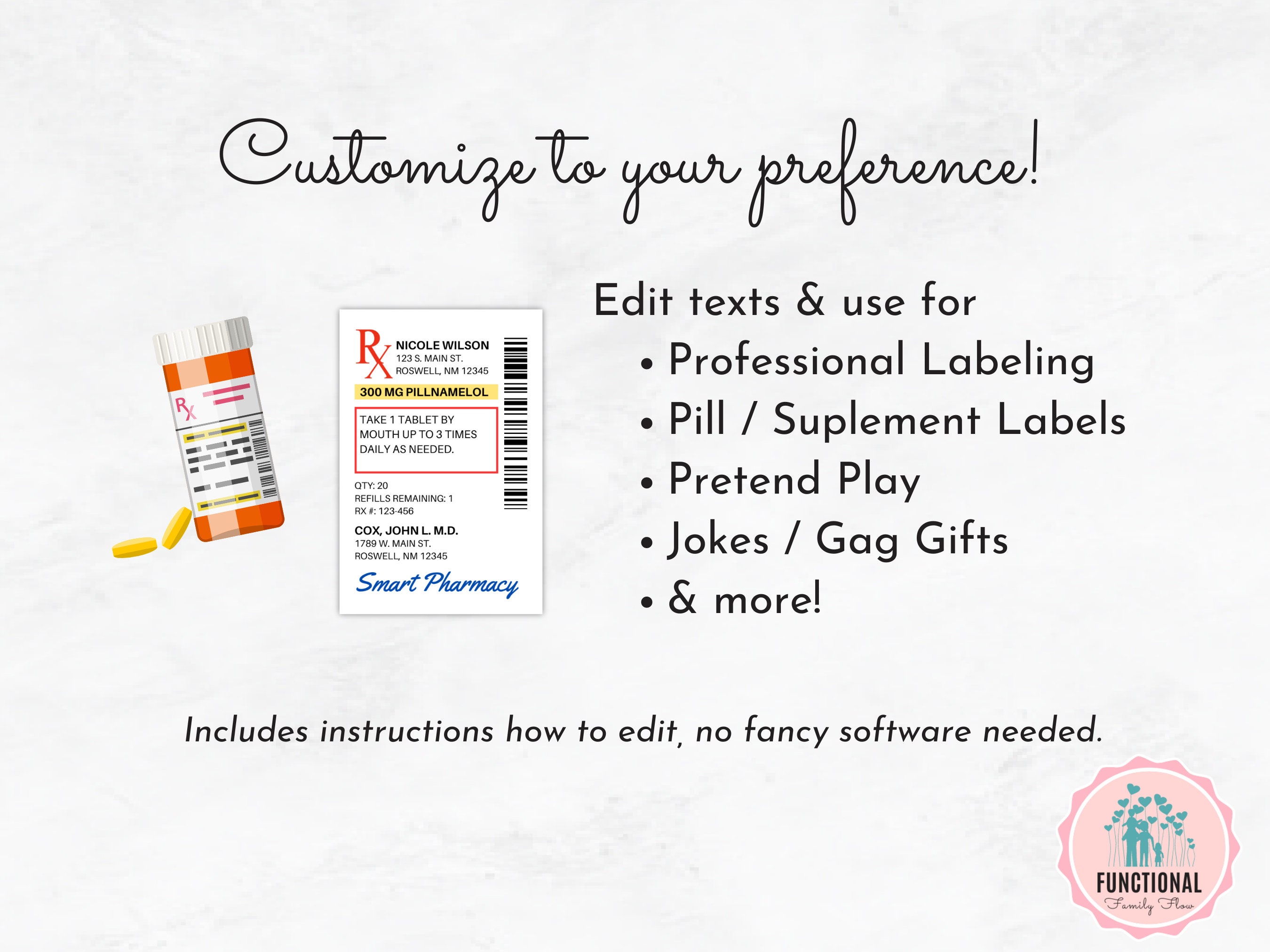 Prescription Label Template Editable RX Bottle Label Template Party