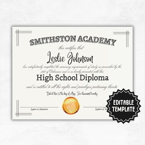 Custom High School Diploma | Editable Diploma Template | Homeschool Diploma