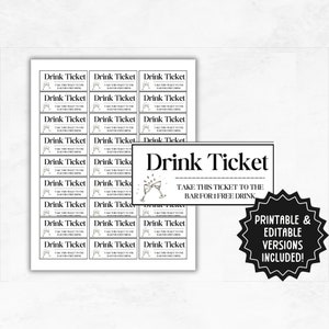 Boletos de bebida para fiestas imprimibles / Plantilla de cupón de bebida editable / Fichas de bebida para bodas / Boletos de bebida para fiestas de oficina
