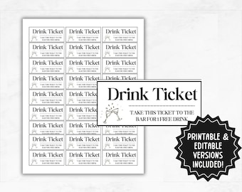 Printable Party Drink Tickets | Editable Drink Voucher Template | Wedding Party Drink Tokens | Office Party Drink Tickets