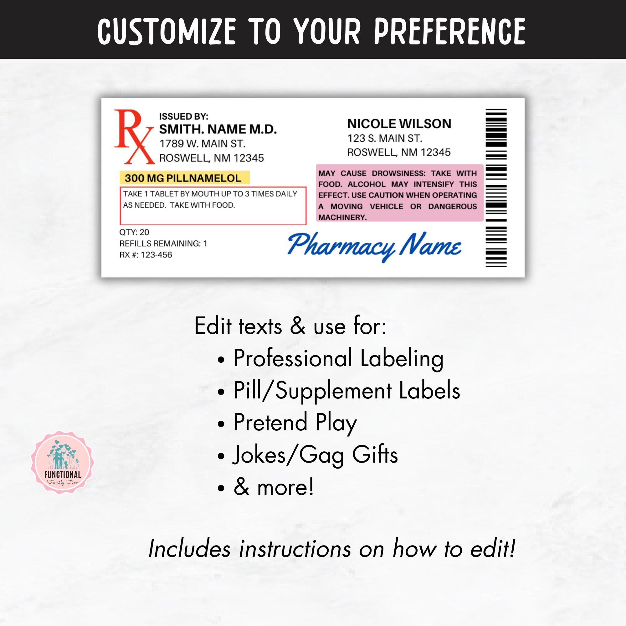 prescription-label-template-editable-horizontal-rx-bottle-label-template-pill-bottle-label-custom-prescription-bottle-label-etsy for Free Printable Blank Prescription Label Prescription Label Template | Editable Horizontal RX Bottle Label Template | Pill Bottle Label | Custom Prescription Bottle Label - Etsy for Free Printable Blank Prescription Label