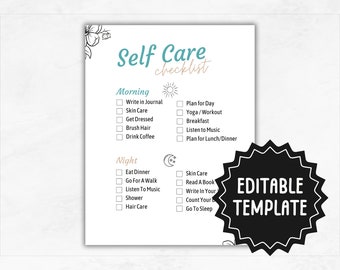 Self Care Checklist | Printable Self-Care Planner | Self Care Routine | Daily Wellbeing Journal | Printable Routine Checklist