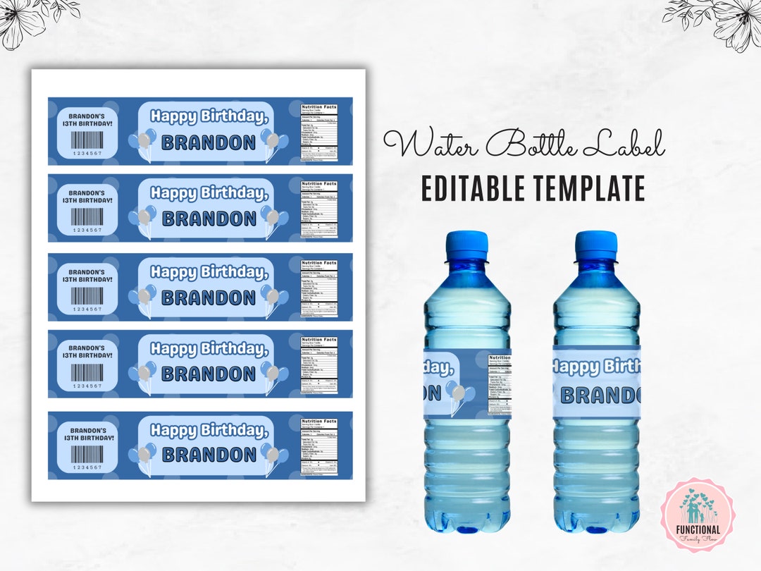 Birthday Water Bottle Label Template Editable Water Bottle - Etsy