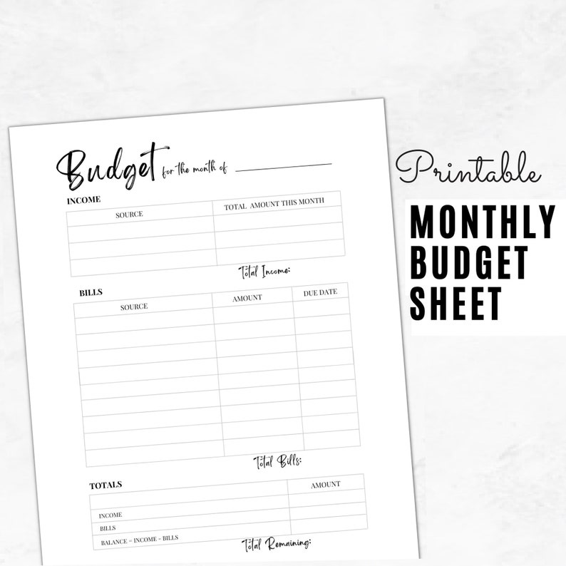 Monthly Budget Planner | Printable Budget Tracker | Household Finance ...