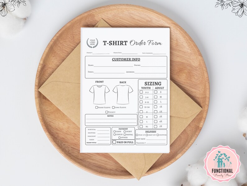 Editable T-shirt Order Form | Tshirt Order Template | Custom T Shirt ...