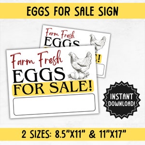Farm Fresh Eggs Sign | Printable Farm Fresh Eggs For Sale Yard Sign | Chicken Eggs For Sale Printable Sign PDF PNG