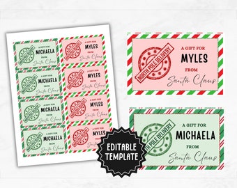 Christmas Gift Tags Template | Editable Name Tag Labels | From Santa Gift Tag | Personalized Christmas Tags for Kids