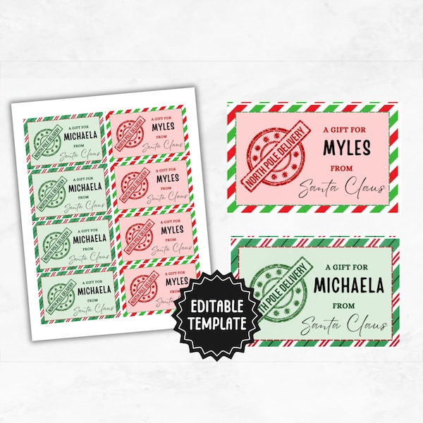 Christmas Gift Tags Template | Editable Name Tag Labels | From Santa Gift Tag | Personalized Christmas Tags for Kids