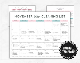 Cleaning Schedule Bundle | Editable ADHD Cleaning Planner | Weekly Monthly Yearly Cleaning Checklist | Declutter Deep Cleaning Family Chart