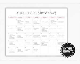 Family Chore Chart Template | Editable Weekly Chore List | Adults Kids Chore Chart | Family Cleaning Schedule | Cleaning Planner Checklist
