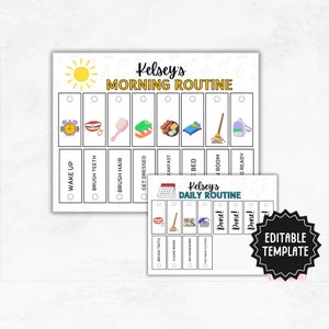 Kids Flip Routine Chart | Editable Visual Schedule for Children | Printable Morning Evening Bedtime Routine Chart
