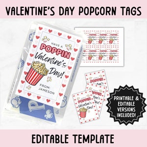Printable Popcorn Valentine&#39;s Card | Have a Popping Valentine&#39;s Day Tag Template | Valentine&#39;s Gift Tag | Editable Kids Classroom Valentine