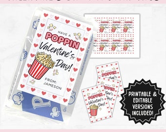 Printable Popcorn Valentine's Card | Have a Popping Valentine's Day Tag Template | Valentine's Gift Tag | Editable Kids Classroom Valentine