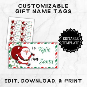 Santa Labels | Printable Christmas Gift Tag Template | Editable Name Tag Labels | From Santa Gift Tag | Printable Christmas Name Tags