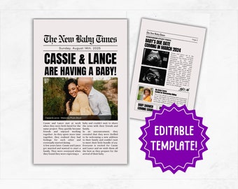 Newspaper Pregnancy Announcement Template | Editable New Baby Announcement Newspaper | Baby Coming Soon Viral Pregnancy Announcement