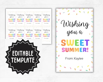 Wishing You A Sweet Summer Tag | Summer Gift Tags | End of School Year Gifts For Teachers Students | Kids Classroom Treat Tags