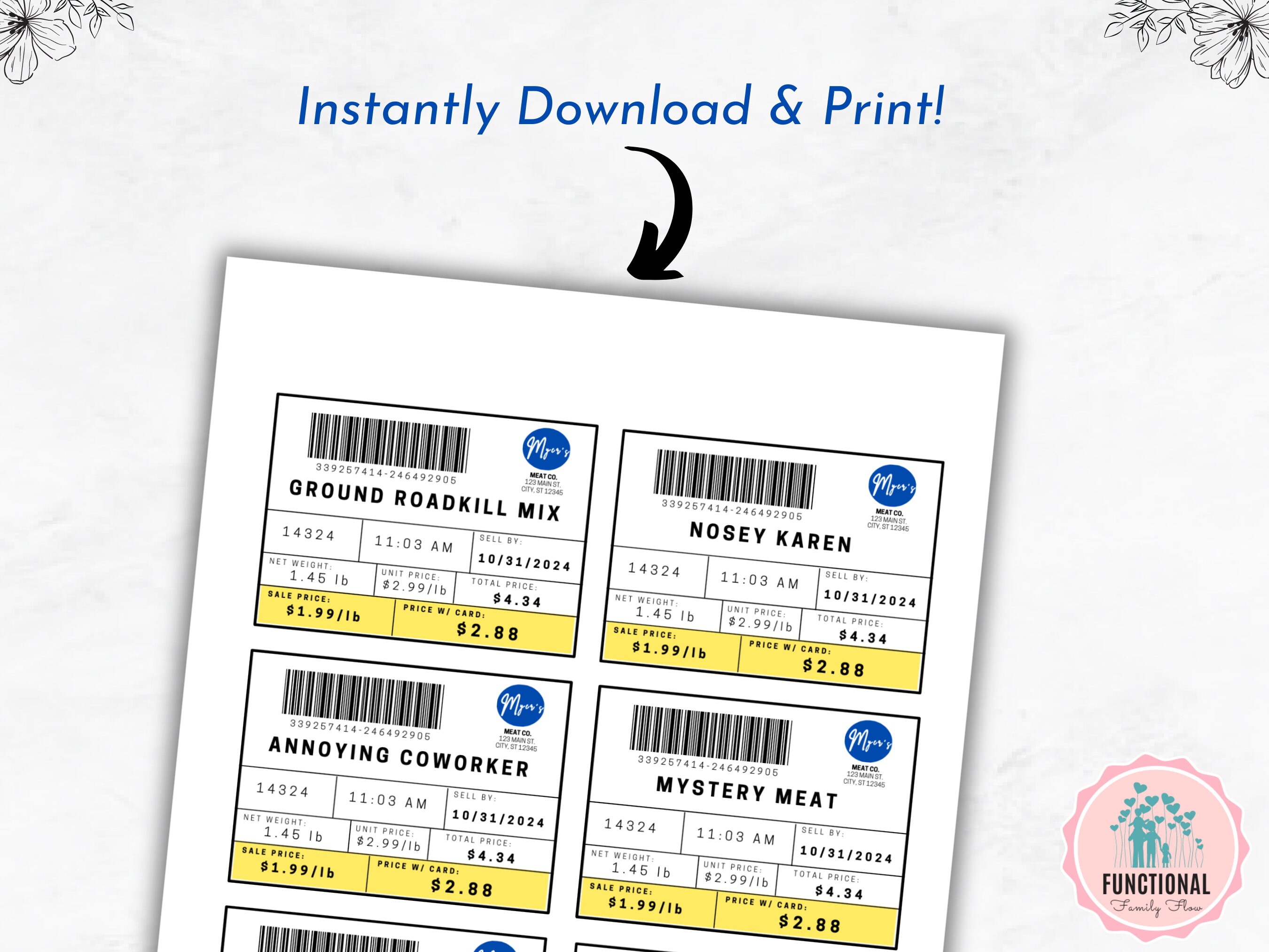 Fake Meat Label Template | Editable Road Kill Butcher Labels | Funny ...