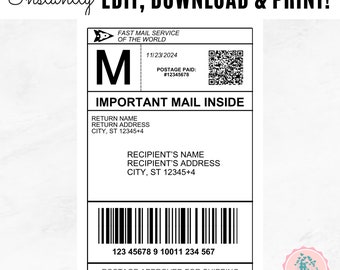 Fake Shipping Label Template Editable Personalized Mail Label