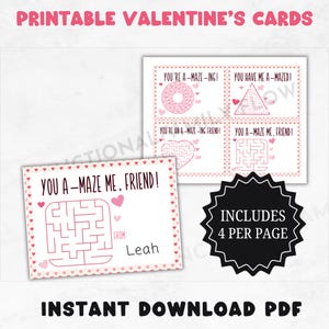 Kids Classroom Valentines | Printable Valentines  Cards | Valentines Maze Puzzle | Elementary Valentines | DIY Last Minute Valentines
