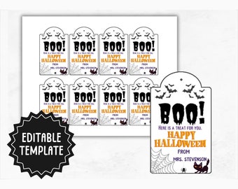 Editable Trick or Treat Halloween Tags Template | Printable Happy Halloween Gift Tags | Halloween Party Favor Cards
