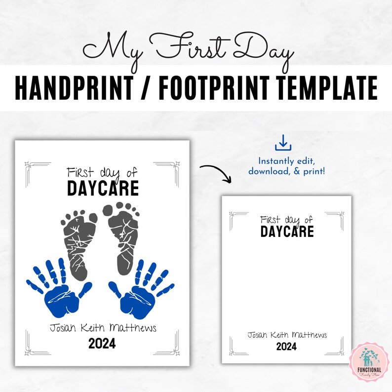 First Day of Daycare | Handprint Footprint Art Craft | Customizable ...