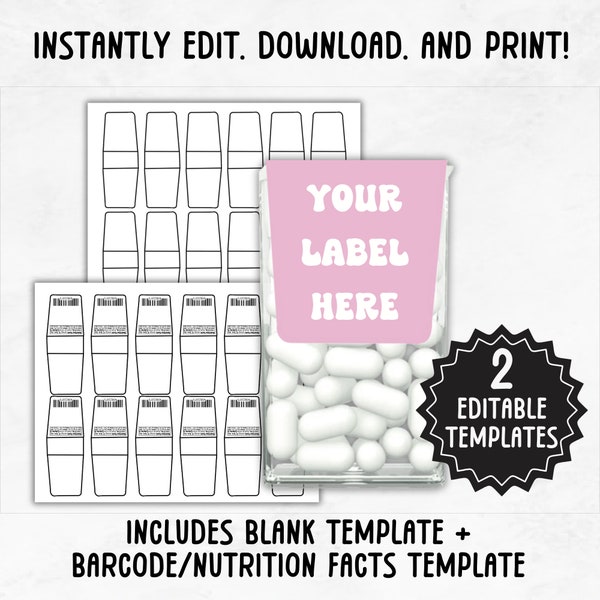 Mint Label Template | Editable Tic Tac Container Label | Blank Mint Label | Mint Party Favors Label Template