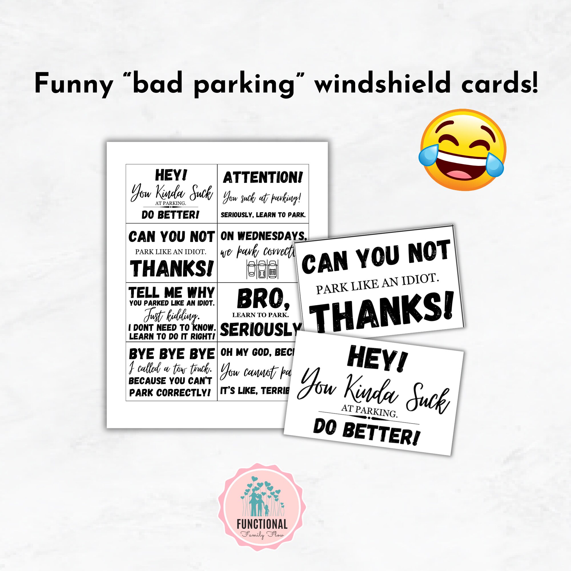 Bad Parking Cards | Printable Windshield Cards | Learn to Park Cards | You Park Like an Idiot Notes | Printable Funny Bad Parking Cards - Etsy for Free Printable Bad Parking Cards