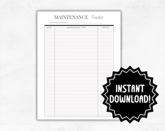 Vehicle, Appliance Maintenance Log | Equipment Maintenance Sheet | Printable Auto Repair Log | Household Maintenance Tracker