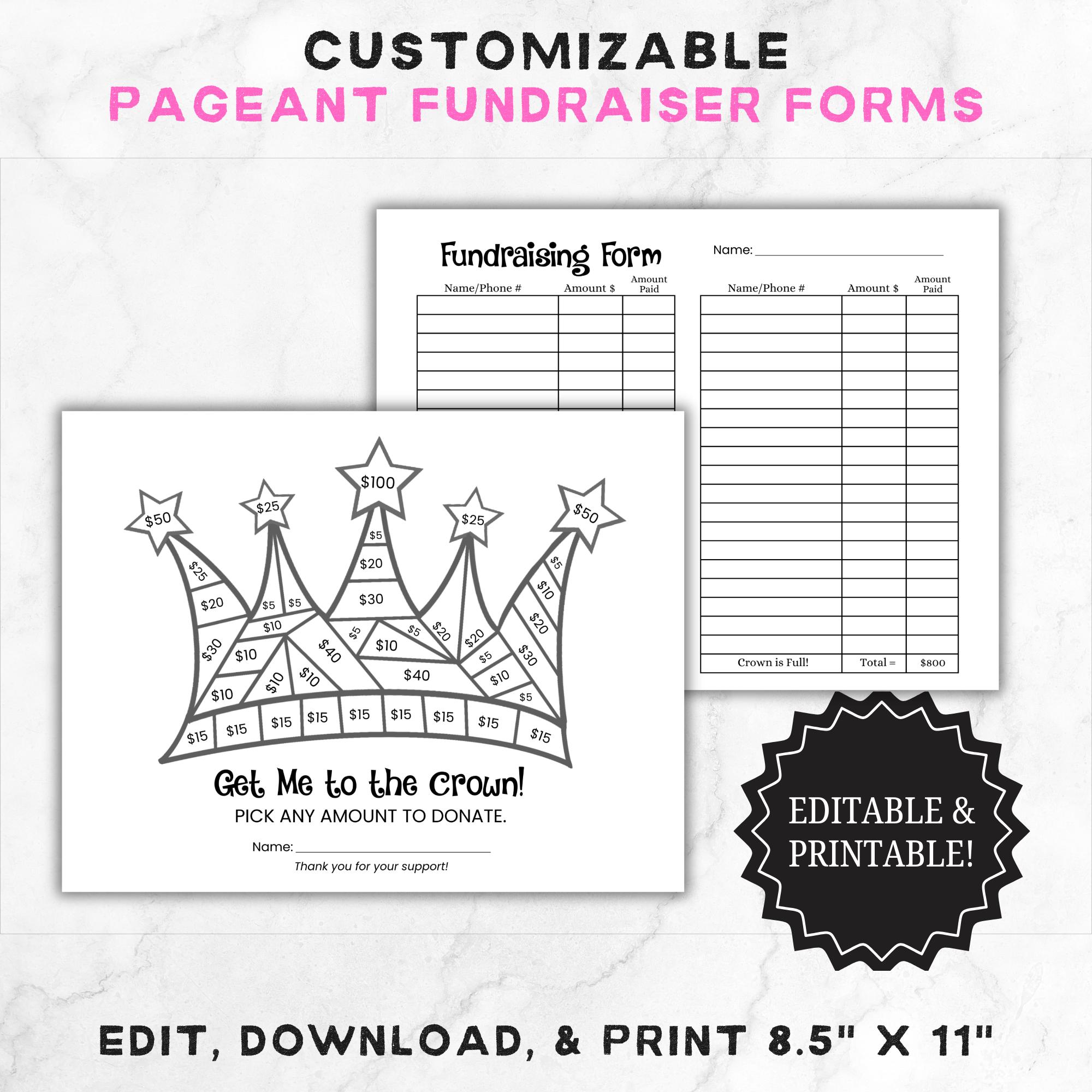 Pageant Fundraiser Form Template: Editable Printable Flyer (11x8.5 ...