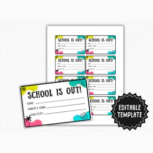 Tarjeta de contacto de verano editable / Tarjetas de fin de clases para niños / La escuela terminó / Tarjetas de verano para mantenerse en contacto / Plantilla de tarjeta de contacto personalizada para niños