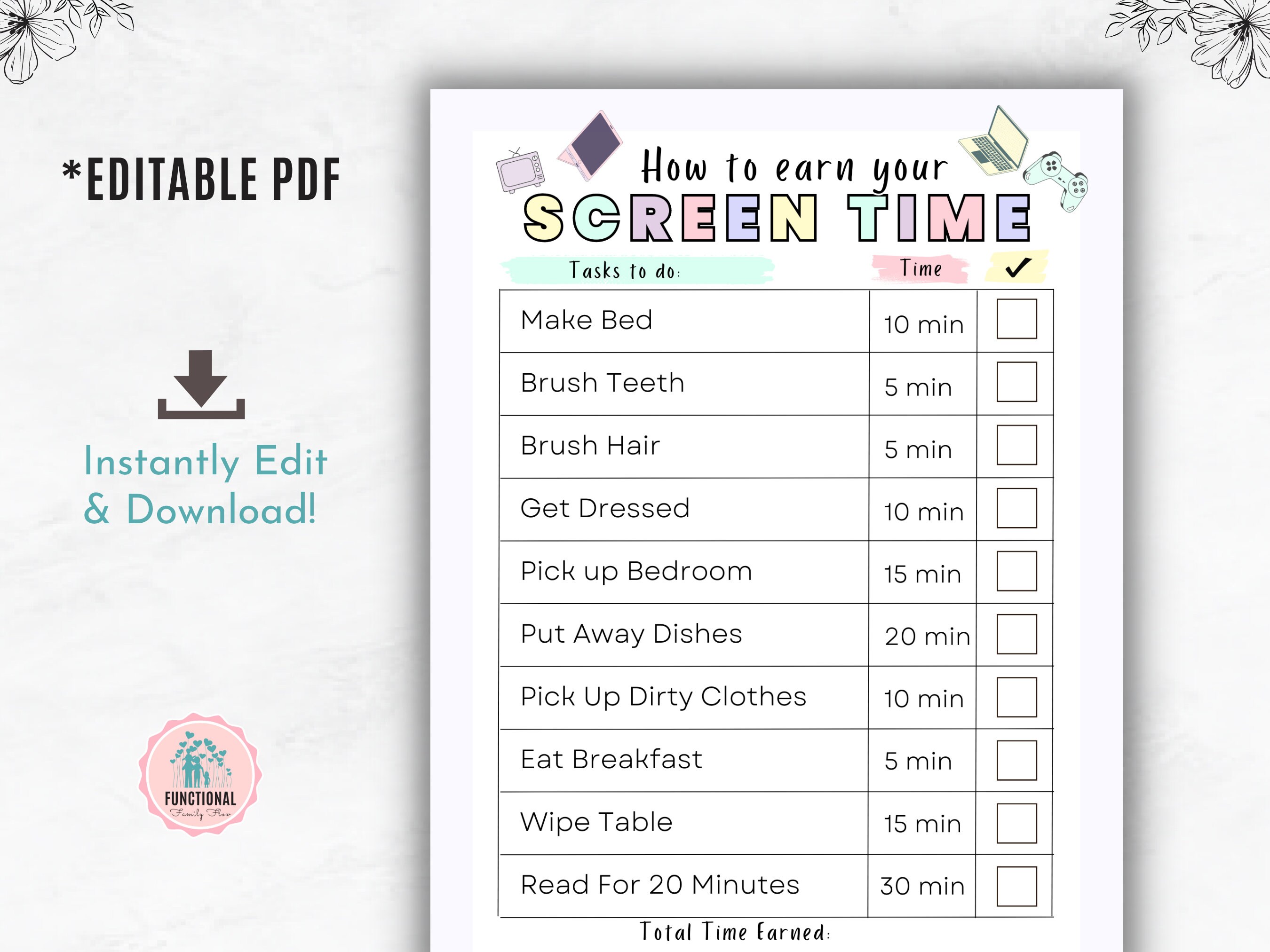 Screen Time Checklist | Editable Screen Time Tracker | How to Earn ...