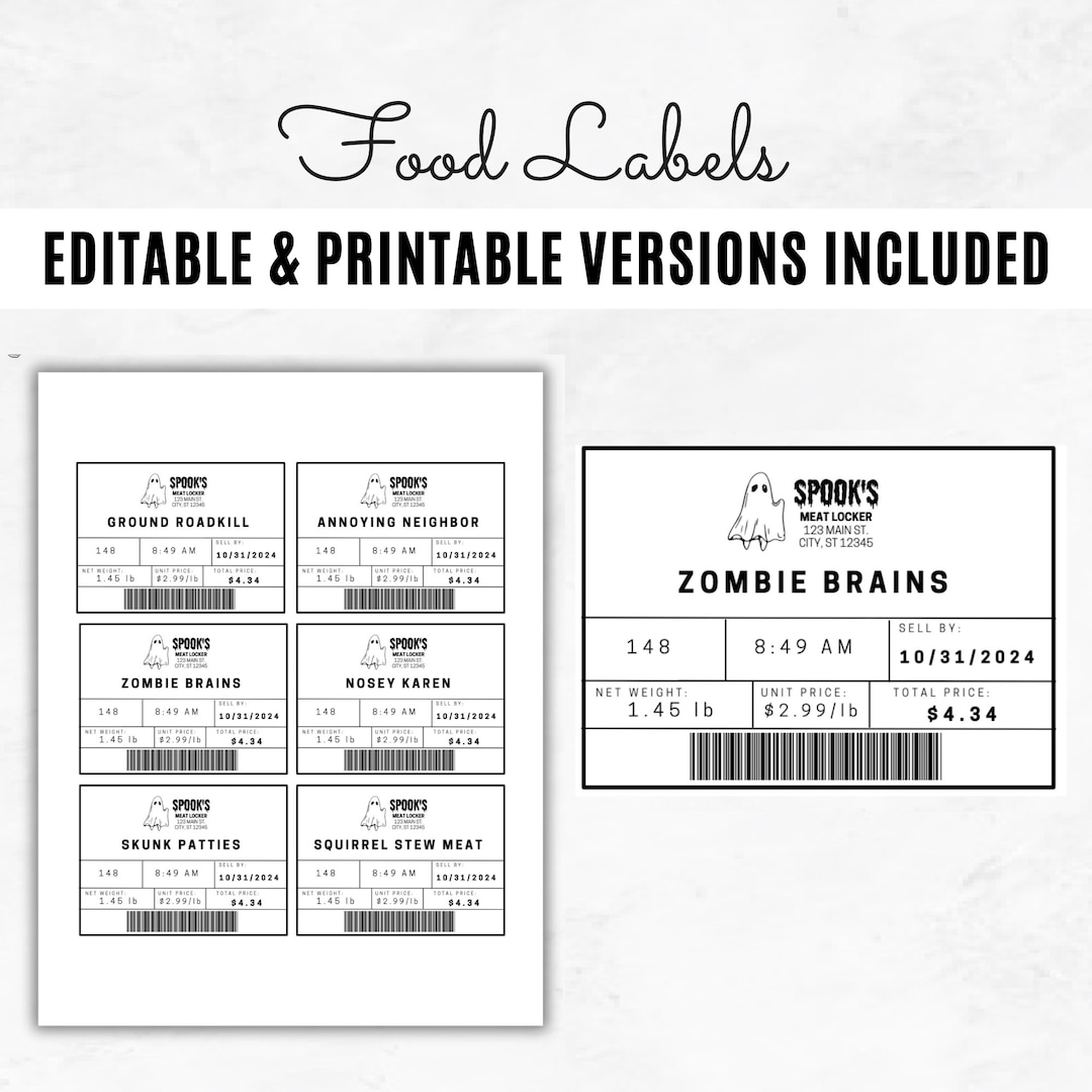 Halloween Meat Label Template Editable Halloween Treat Sticker Fake Halloween Meat Label Template Editable Halloween Treat Sticker Fake