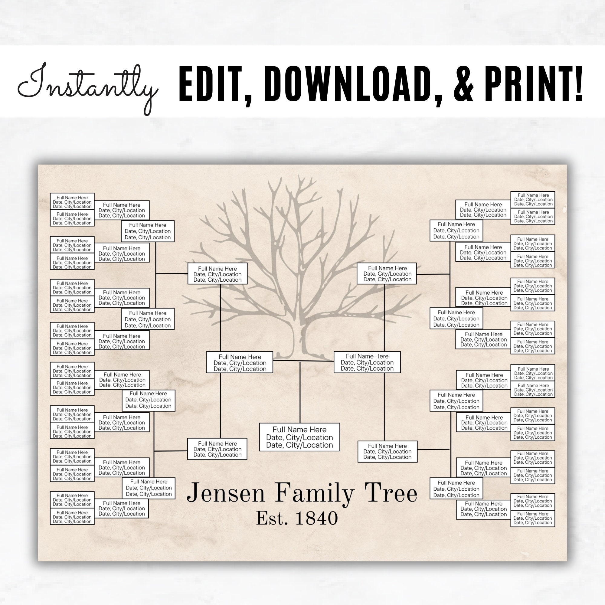 Fillable Family Tree Template Editable Genealogy Chart Family Tree Chart  Genealogy Template Genealogy Organizer 7 Generations Pedigree Chart 