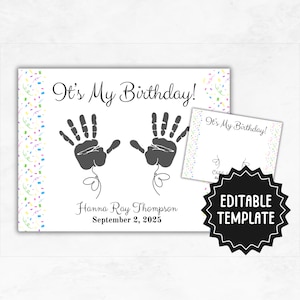 Birthday Handprint Art Template | Printable Birthday Handprint Keepsake | Child Footprint Handprint Birthday Keepsake