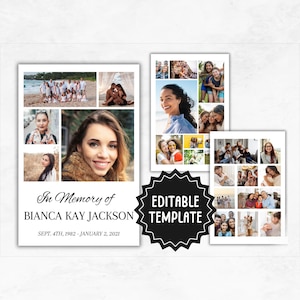 Funeral Photo Collage Sign Set of Templates | Funeral Welcome Sign | Editable Memorial Poster | Celebration of Life | In Loving Memory