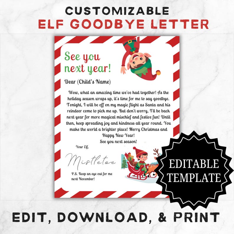 Custom Elf Goodbye Letter Template | Printable Elf Letter | Elf See You ...