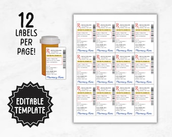 Prescription Labels Template | Editable RX Bottle Label Template | Fun Party Favor Pill Bottle Label | Custom Prescription Label 12 Per Page