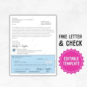 Modelo de Carta de Cheque de Pegadinha do Dia da Mentira | Carta de Recuperação de Dinheiro Falso Editável com Cheque Falso | Modelo de Piada do Dia da Mentira