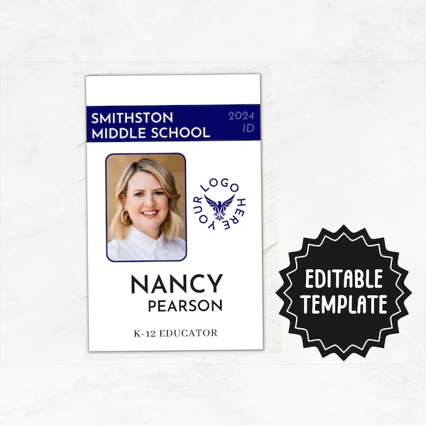 Printable id badge teacher etsy