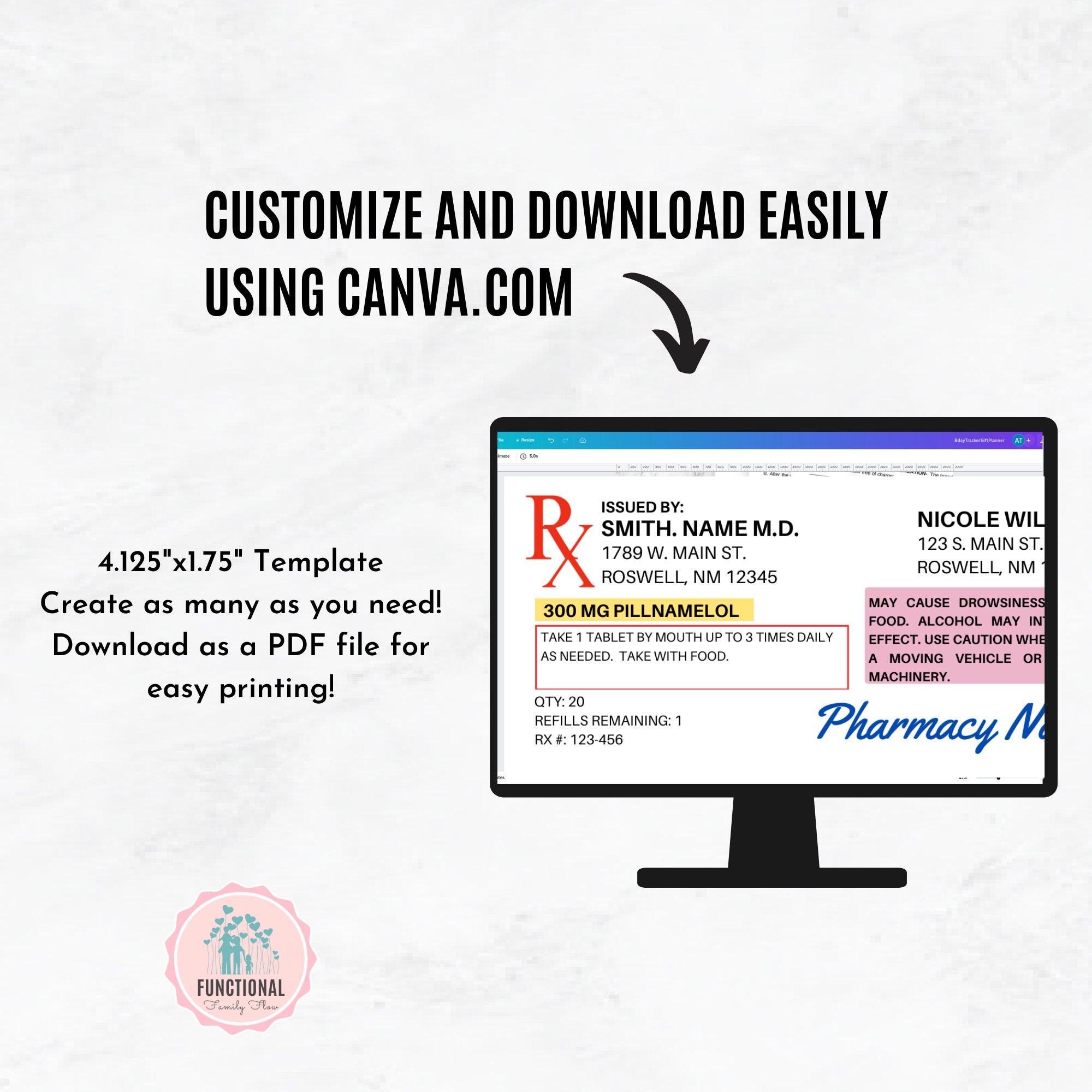 Word Rx Label Template Prescription Label Template | Editable Horizontal RX Bottle Label ...